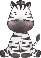 Zebra . Watercolor cartoon character .