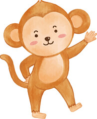 Monkey . Watercolor cartoon character .