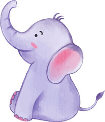 Elephant . Watercolor cartoon character .