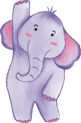 Elephant . Watercolor cartoon character .