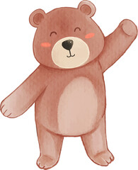Bear . Watercolor cartoon character .