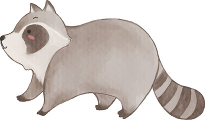 Raccoon . Watercolor cartoon character .