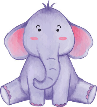 Elephant . Watercolor cartoon character .