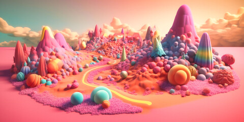 a set of colored sands with small toys and a rainbow