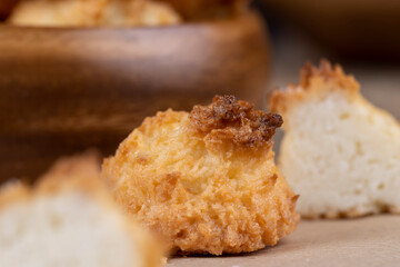Small homemade coconut cookies made using coconut chips