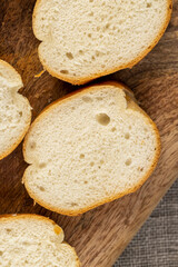 Sliced soft French baguette made of wheat flour