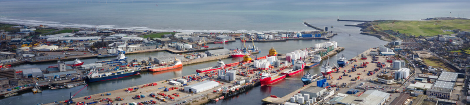Aberdeen harbour and ships viewed from above