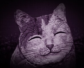 Obraz premium monochrome photography hand painted original impressionism art painting oil color smiling cute cat whisker pussy cat moggy kitten meaow meowing academy gallery of art acrylic painting on canvas 