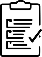 black individual approve checklist line icon, simple office data paper note flat design pictogram, infographic vector for app logo web button ui ux interface elements isolate on white background