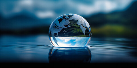 an earth in a drop of water with blurb background