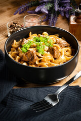 Tagliatelle mosse with beef sauce.