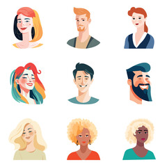 People Avatars Flat Icon Set Isolated On White Background