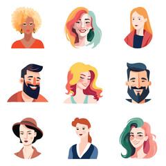 People Avatars Flat Icon Set Isolated On White Background