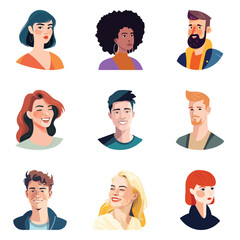 People Avatars Flat Icon Set Isolated On White Background