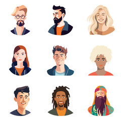 People Avatars Flat Icon Set Isolated On White Background
