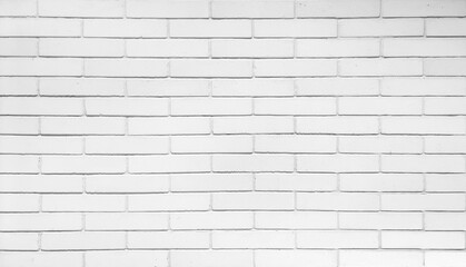 white painted modern brick wall used as panoramic background in close up view. detail of a white brick wall texture.