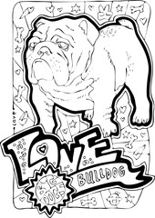 Colouring book vector page with big dogs for children and grownups. Hand drawn line illustration for free time activities. House animal pet cartoon character outline drawing. One of a pages set.