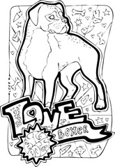 Colouring book vector page with big dogs for children and grownups. Hand drawn line illustration for free time activities. House animal pet cartoon character outline drawing. One of a pages set.