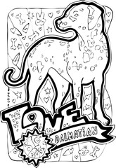 Colouring book vector page with big dogs for children and grownups. Hand drawn line illustration for free time activities. House animal pet cartoon character outline drawing. One of a pages set.