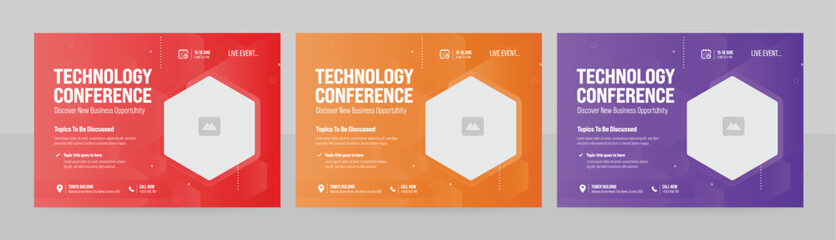 Technology conference webinar flyer template and technology conference social media banner design. 