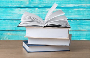 Vintage old books on desk table