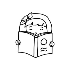 Hand drawn vector illustration of a girl reading.