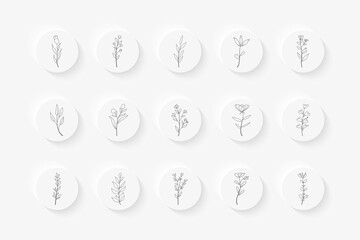 Story highlight cover set. Hand drawn floral botanical icons for social media.