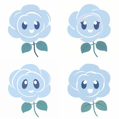 かわいい青いバラのイラスト