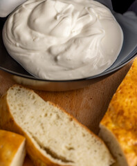 oriental flatbread made of wheat flour with sour cream