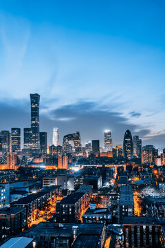 Fototapeta High angle view night view scenery of CBD buildings in Beijing, China