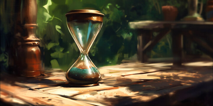 an hourglass is near an outdoor area