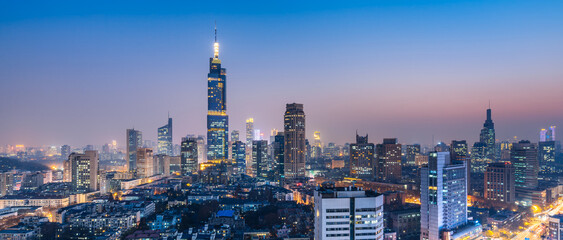 Night view of Zifeng building and city skyline in Nanjing, Jiangsu, China