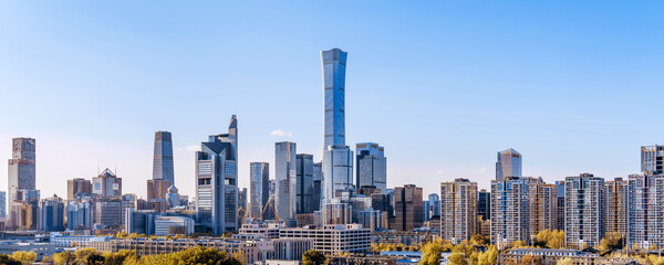 Scenery of high-rise buildings in Guomao CBD central business district, Beijing, China