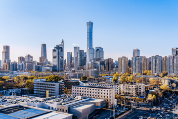 Fototapeta na wymiar Scenery of high-rise buildings in Guomao CBD central business district, Beijing, China