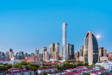 Fototapeta premium Night Scenery of high-rise buildings in Guomao CBD central business district, Beijing, China