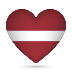 Latvia flag in heart shape. Vector illustration.