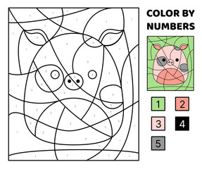 Pig. Color by number. Squishmallow. Coloring page. Game for kids. Kawaii, cartoon, vector