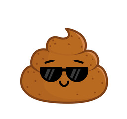 Poop. Very important poop with black sunglasses. Character, icon, face. Kawaii cartoon vector