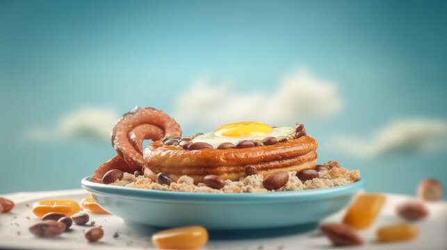 Tasty traditional Colombian food. Juicy Bandeja Paisa. Generative AI. 