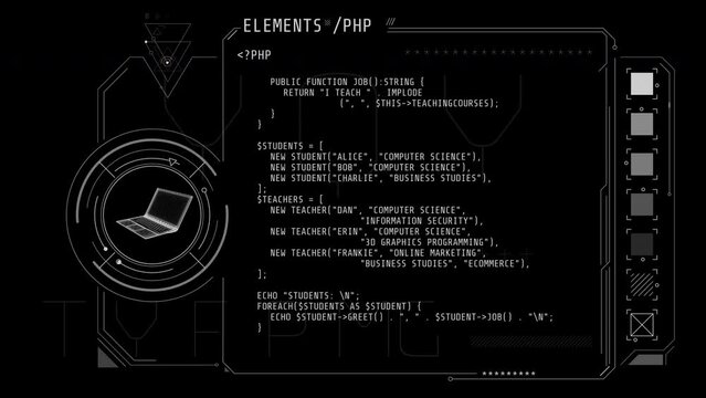 Animation of the abstract coding process in HUD style.