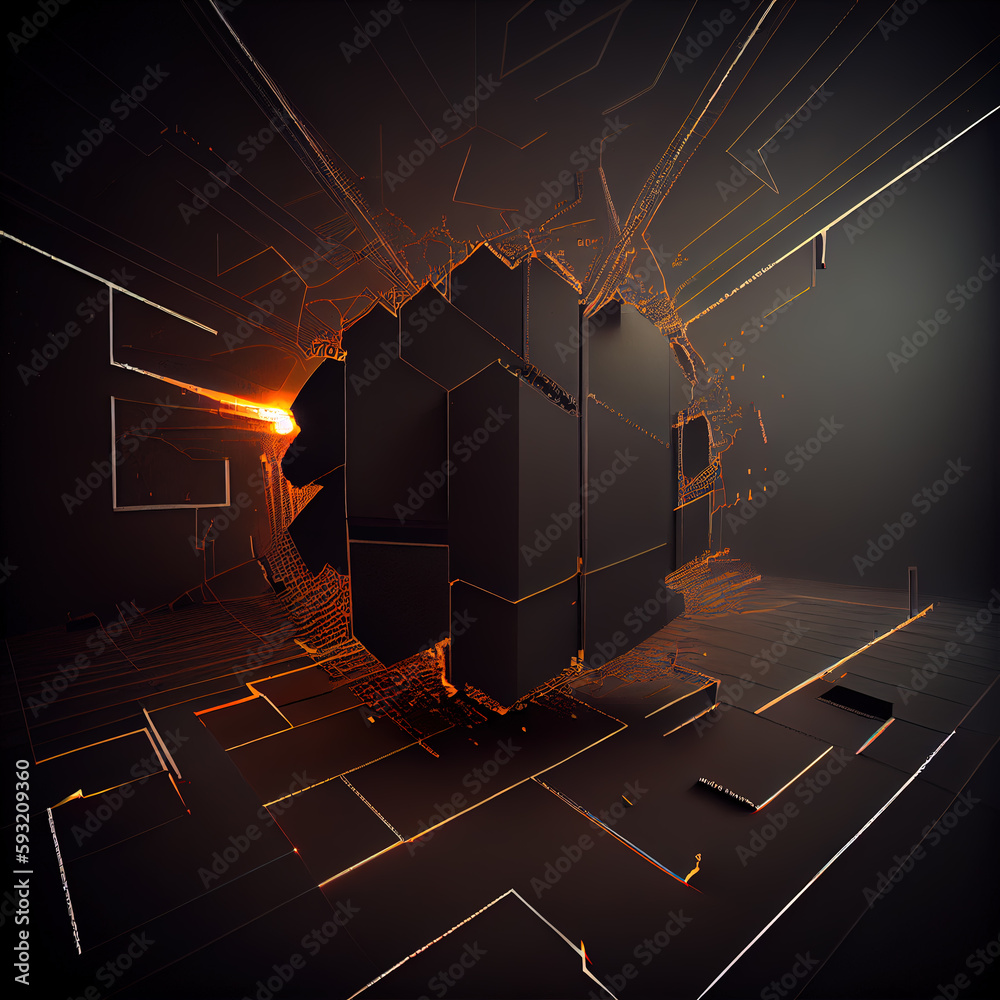 Poster 3d render of abstract deatailed shape. dynamic futuristic background . ai generated