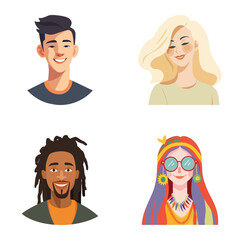 People Avatars Flat Icon Set Isolated On White Background