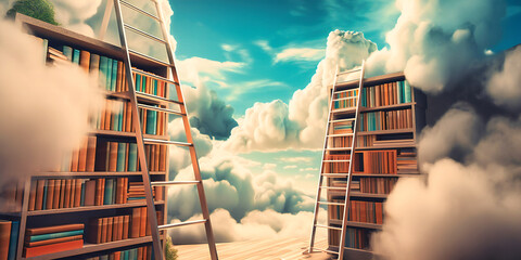 ladders, books and clouds,