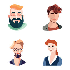 People Avatars Flat Icon Set Isolated On White Background