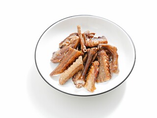 Closeup shot of the fried chicken wings in plate isolated on the white background
