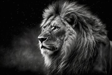 A lion in black and white. Generative AI