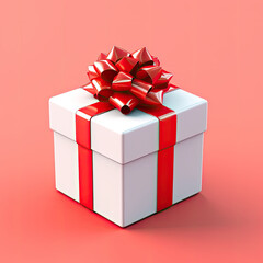 Obraz premium 3D Icon Of Gift Box With Red Bow And White Wrapping Paper. Generative AI