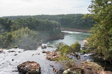 Closeup shot of a river stream with forests