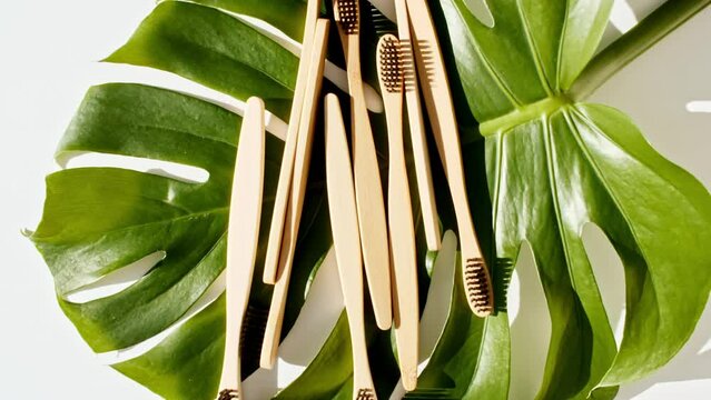Eco-friendly biodegradable Bamboo toothbrush. No plastic. Conscious minimalism Vegan lifestyle. Reuse reduction concept. High quality 4k footage