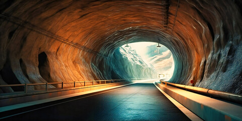 highway that goes through a tunnel over a mountain,